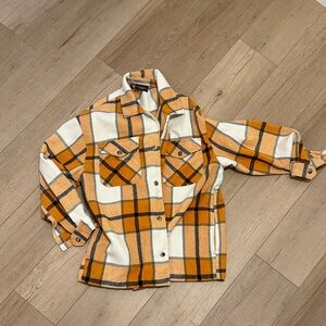 Plaid Button-Up Jacket in Orange and White